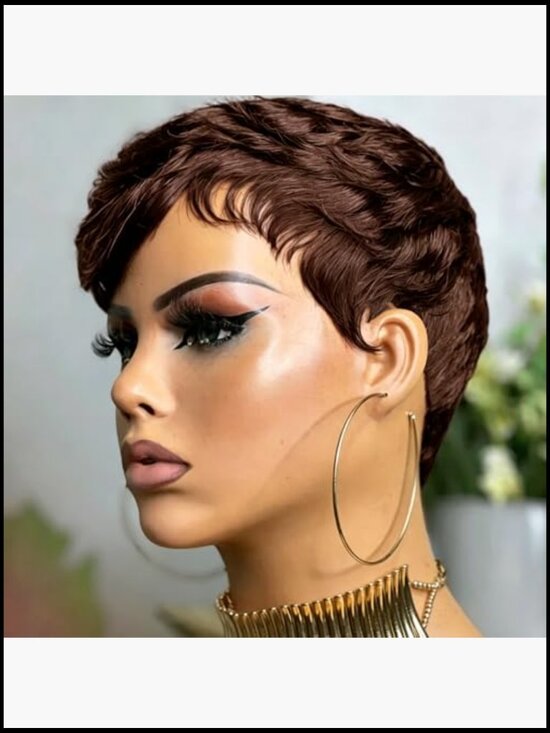 Short Pixie Cut Wig Human Hair Chic Layered Bangs Glueless Machine Made Daily main image 4